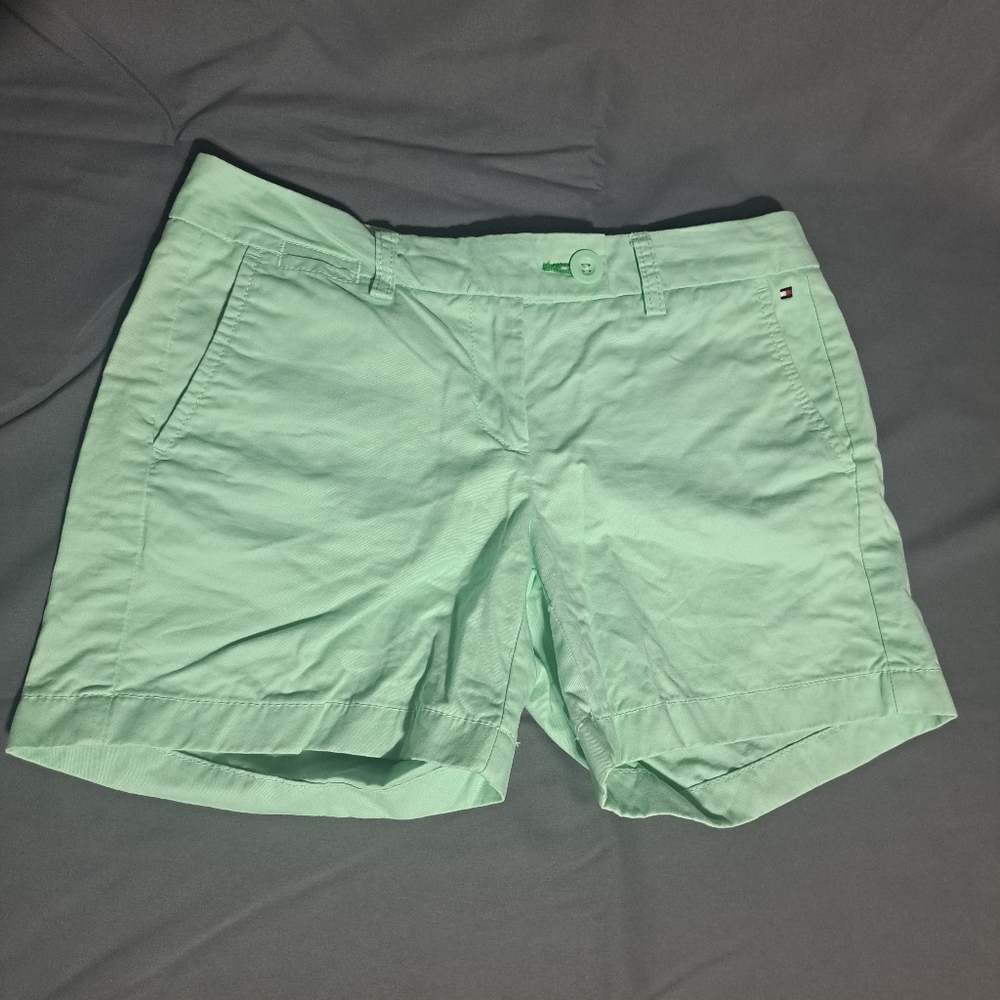 Tommy Hilfiger Womens Sz 2 Mint Green Chino Shorts 5" Inseam 100% Cotton